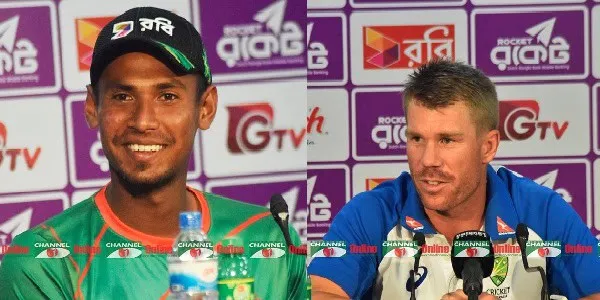 বাংলাদেশ ও অস্ট্রেলিয়ার ক্রিকেটাররা সংবাদ সম্মেলনে অংশগ্রহণ করছেন. Channel i News - চ্যানেল আই নিউজ