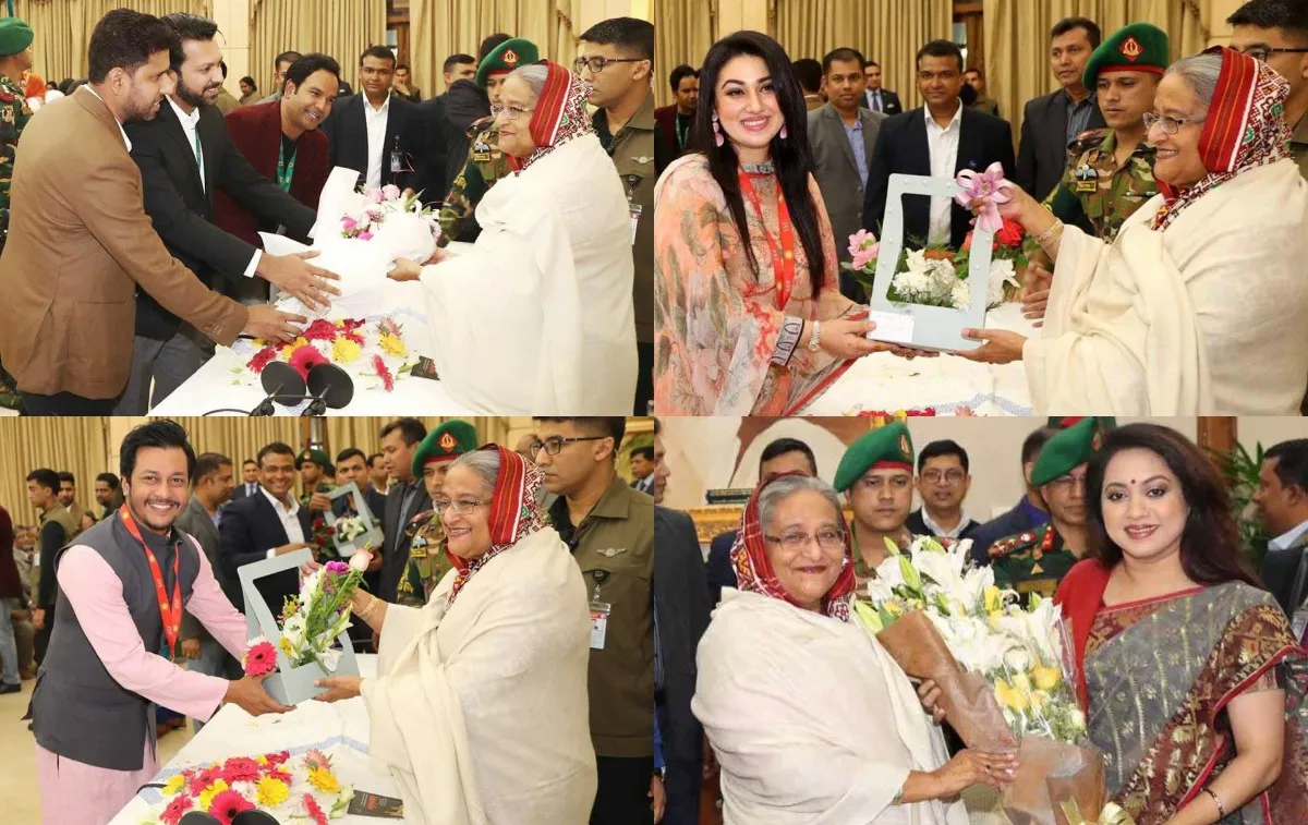 গণভবনে প্রধানমন্ত্রীকে শুভেচ্ছা জানাতে তারকাদের ভিড়