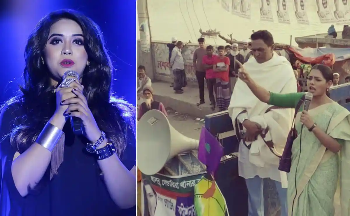 ঐশীর কণ্ঠে গণসংগীত পরিবেশনের ছবি, জনসমাগমের মাঝে. Channel i News - চ্যানেল আই নিউজ