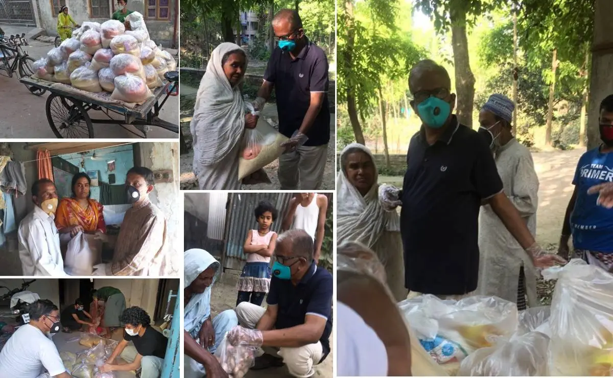 গ্রাম থিয়েটারে নিম্ন আয়ের মানুষের জন্য খাদ্য বিতরণ।. Channel i News - চ্যানেল আই নিউজ