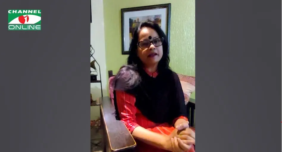 বাংলাদেশের একজন নারী সংবাদ পাঠিকা বা অতিথি বসে আছেন।. Channel i News - চ্যানেল আই নিউজ