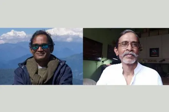 দুই ব্যক্তি, একজন পাহাড়ে, অন্যজন ঘরে বসে ছবি তুলেছেন. Channel i News - চ্যানেল আই নিউজ