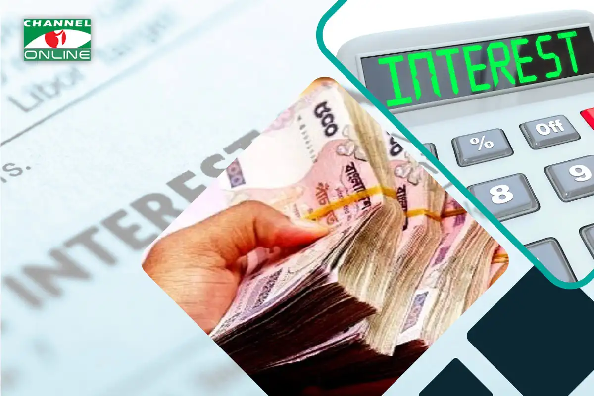 Bangladeshi currency notes with interest calculator on screen at Channel i Online. Channel i News - চ্যানেল আই নিউজ