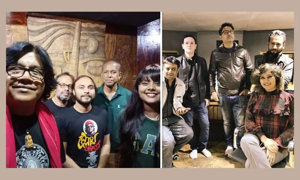 শিল্পীরা স্টুডিওতে প্রস্তুতি নিচ্ছেন, বাংলাঢোলের জন্য. Channel i News - চ্যানেল আই নিউজ