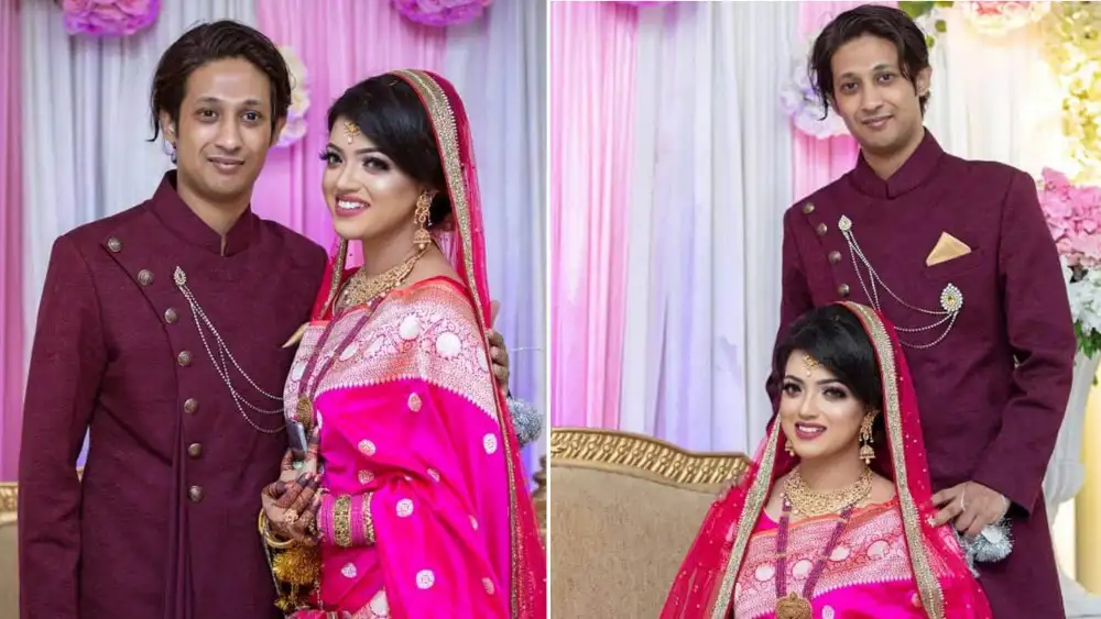 দম্পতি বিবাহের অনুষ্ঠানে সুন্দর পোশাকে হাসিমুখে ছবি. Channel i News - চ্যানেল আই নিউজ