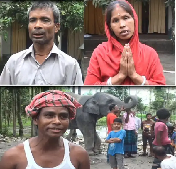 Three people in a park with an elephant and children in the background. Channel i News - চ্যানেল আই নিউজ
