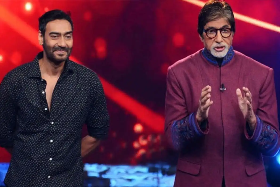 অমিতাভ বচ্চন ও অজয় দত্তের ছবি, টেলিভিশন শো সেটে. Channel i News - চ্যানেল আই নিউজ