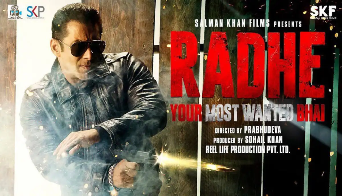 Radhe Bengali movie poster featuring Salman Khan in a leather jacket and sunglasses. Channel i News - চ্যানেল আই নিউজ