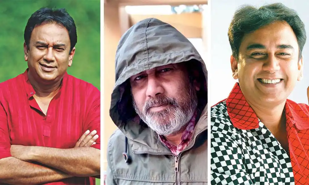বাংলাদেশের তিনজন পুরুষ সাংবাদিকের ছবি, বিভিন্ন পোষাক ও অভিব্যক্তি সহ. Channel i News - চ্যানেল আই নিউজ
