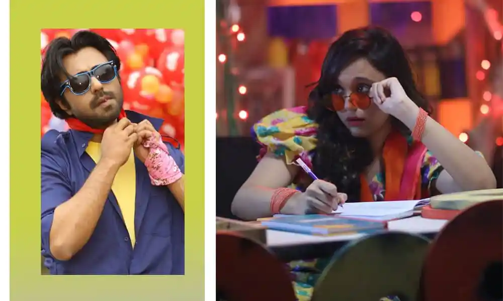 রঙিন পোশাক পরা দুই শিশু, এক শিশু সানগ্লাস পরে অন্যটি লেখার কাজে ব্যস্ত. Channel i News - চ্যানেল আই নিউজ