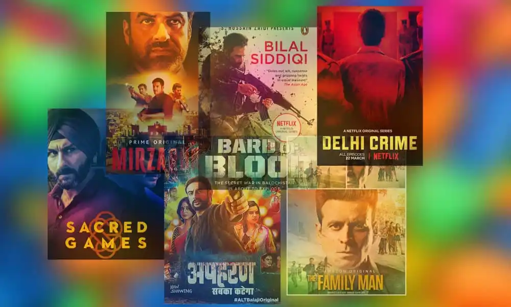 নেটফ্লিক্সের বিভিন্ন ভারতীয় ও আন্তর্জাতিক সিরিজের পোস্টার, যেমন বার্ড অব ব্লাড ও দিল্লি ক্রাইম. Channel i News - চ্যানেল আই নিউজ