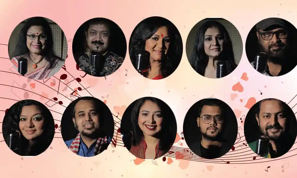 দশ শিল্পীর একসঙ্গে গাইছেন, প্রতিটি শিল্পীর মুখের ছবি. Channel i News - চ্যানেল আই নিউজ