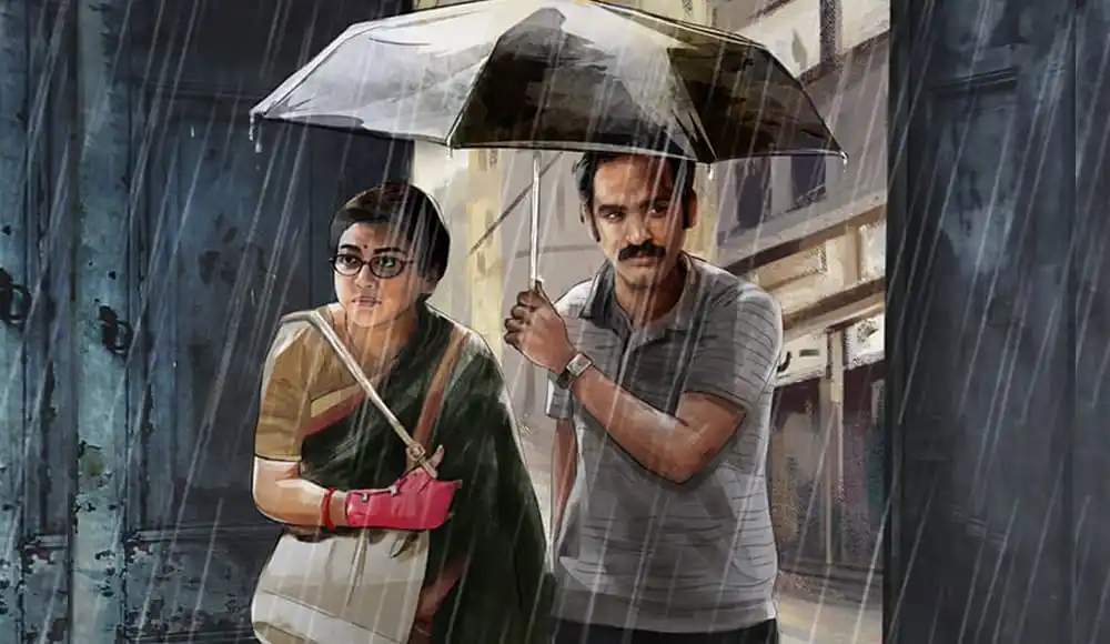 বৃষ্টির মধ্যে জয়া ও তার সহঅভিনেতা ছাতা ধরে হাঁটছেন. Channel i News - চ্যানেল আই নিউজ