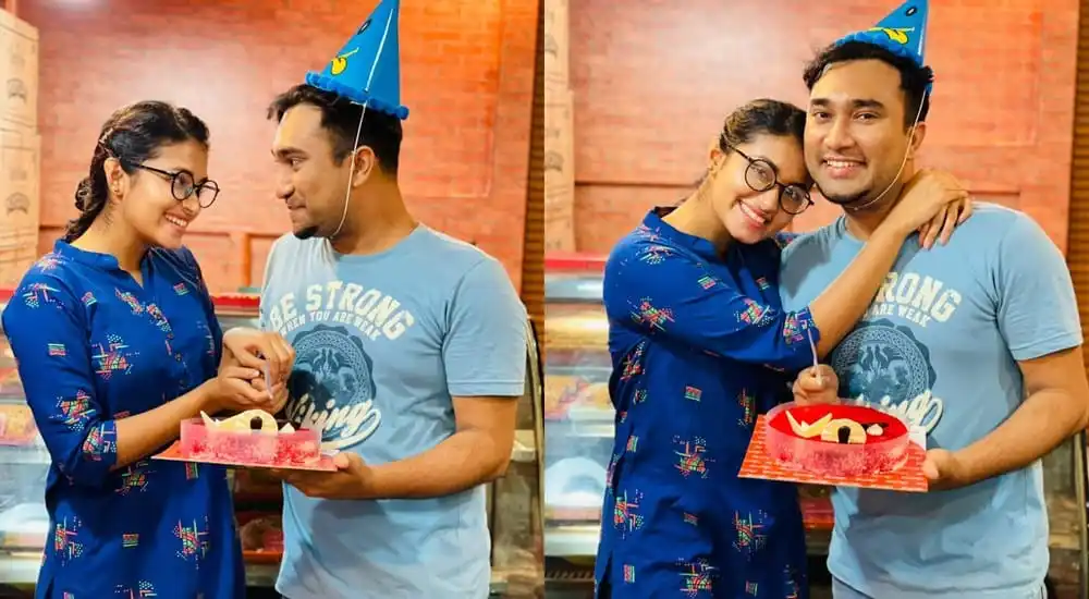 জন্মদিন উদযাপন, দুইজনের হাসিমুখে শুভেচ্ছা বিনিময়. Channel i News - চ্যানেল আই নিউজ