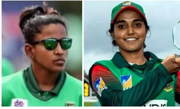 বাংলাদেশ নারী ক্রিকেট দলের দুই খেলোয়াড়ের ছবি, একজন মুখোশ পরা, অন্যজন হাসিমুখে. Channel i News - চ্যানেল আই নিউজ