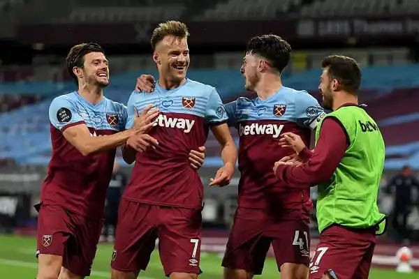 West Ham players celebrating after scoring against Chelsea. Channel i News - চ্যানেল আই নিউজ