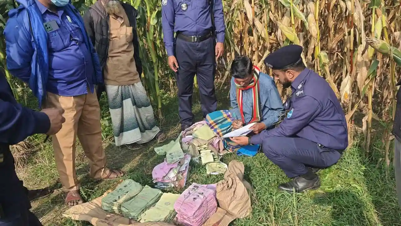 ভুট্টা ক্ষেতে ব্যালটের বস্তা উদ্ধার, পুলিশ ও স্থানীয়দের উপস্থিতি. Channel i News - চ্যানেল আই নিউজ