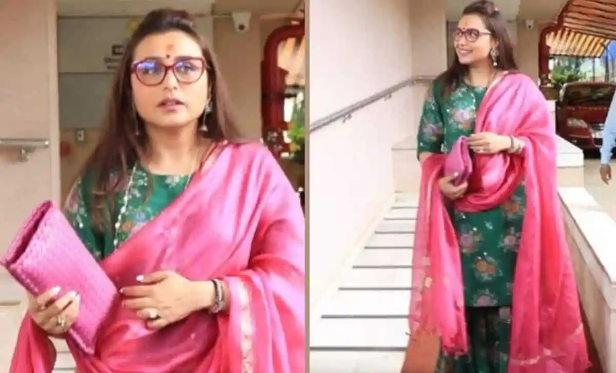 রানি মুখার্জি সুন্দর পোশাক পরা, হাসিমুখে ছবি তুলছেন. Channel i News - চ্যানেল আই নিউজ