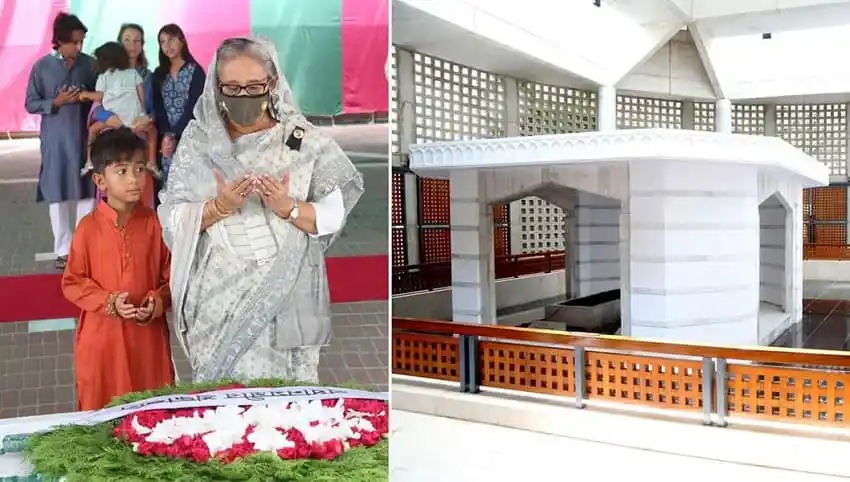 প্রধানমন্ত্রী বঙ্গবন্ধুর সমাধিতে শ্রদ্ধা নিবেদন করছেন. Channel i News - চ্যানেল আই নিউজ