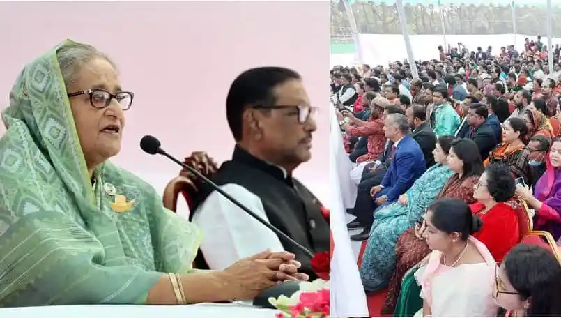 শেখ হাসিনা জনসভায় ভাষণ দিচ্ছেন, হাজারো মানুষ উপস্থিত. Channel i News - চ্যানেল আই নিউজ