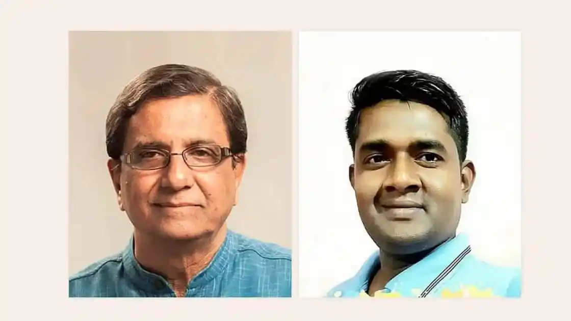 দুইজন পুরুষের ছবি, একজন বৃদ্ধ ও একজন যুবক, হাসিমুখে।. Channel i News - চ্যানেল আই নিউজ