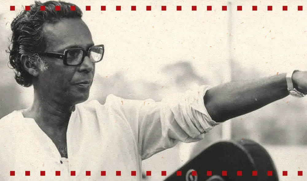 প্রখ্যাত চলচ্চিত্র নির্মাতা মৃণাল সেনের ছবি, তিনি দর্শকদের উদ্দেশ্যে হাত বাড়িয়ে দিচ্ছেন. Channel i News - চ্যানেল আই নিউজ