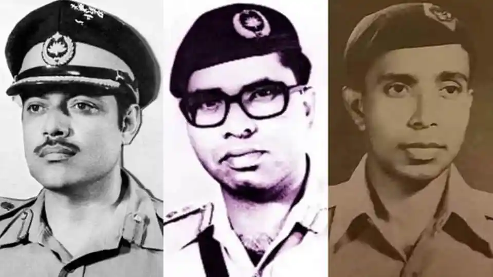 Historical black and white photos of three young Bangladeshi police officers in uniform. Channel i News - চ্যানেল আই নিউজ