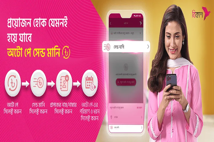 বিকাশ অ্যাপ দিয়ে স্বয়ংক্রিয় সেন্ড মানি সেবা দেখাচ্ছে ছবি. Channel i News - চ্যানেল আই নিউজ