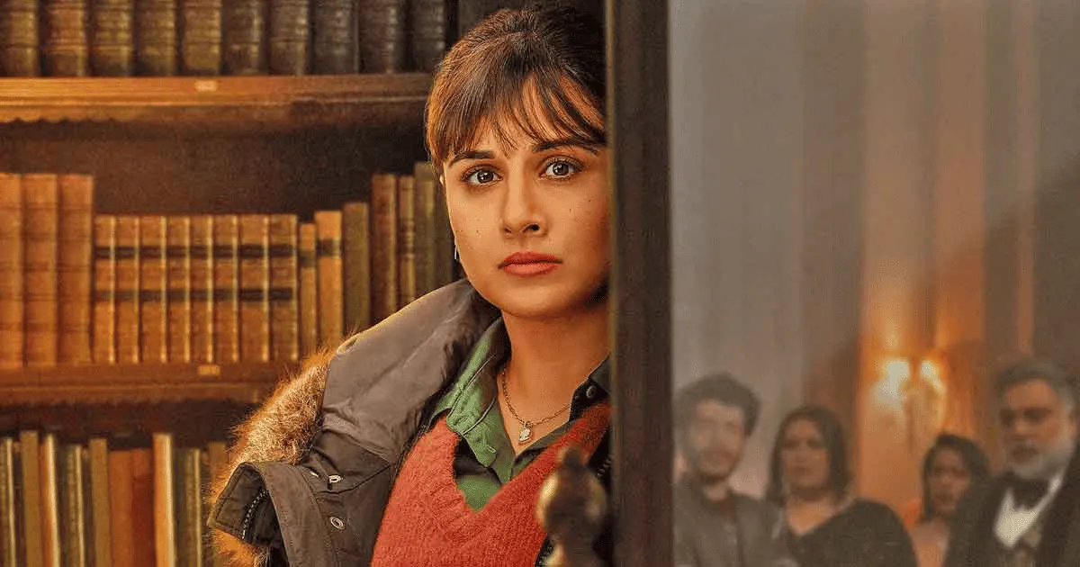 গোয়েন্দা বিদ্যা বালান চরিত্রে অভিনেত্রী, বইয়ের আলমারির পাশে দাঁড়ানো. Channel i News - চ্যানেল আই নিউজ