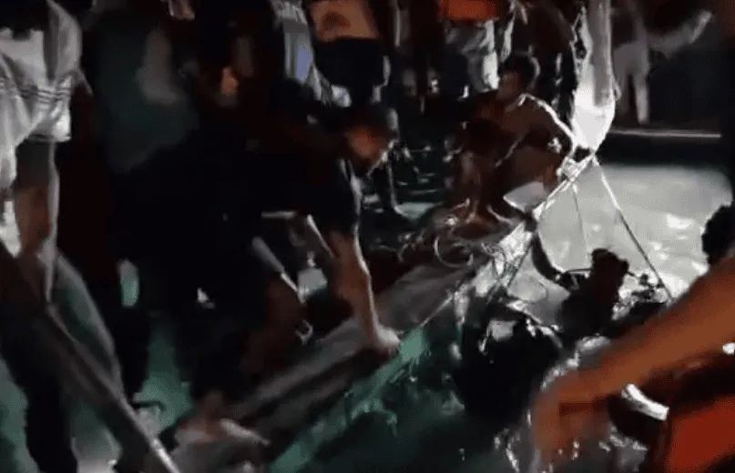 Water bus sinking near Sadarghat with passengers onboard at night. Channel i News - চ্যানেল আই নিউজ