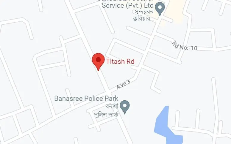 ঢাকার বাণাস্রী পুলিশ পার্কের কাছাকাছি টিটাশ রোডের মানচিত্র. Channel i News - চ্যানেল আই নিউজ