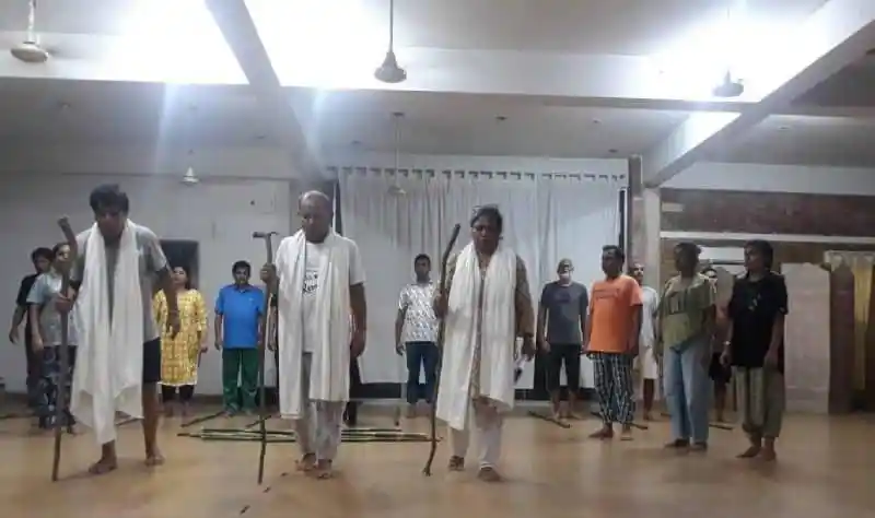 নাটকের rehearsals with actors on stage in a rehearsal hall. Channel i News - চ্যানেল আই নিউজ