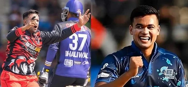 ক্রিকেট খেলোয়াড়রা মাঠে উচ্ছ্বাস প্রকাশ করছে, সাকিব ও তাসকিনের ছবি. Channel i News - চ্যানেল আই নিউজ