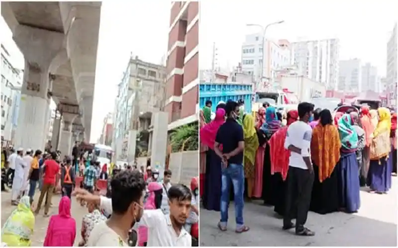 শেওড়াপাড়ায় গার্মেন্টস শ্রমিকদের সড়ক অবরোধের দৃশ্য. Channel i News - চ্যানেল আই নিউজ