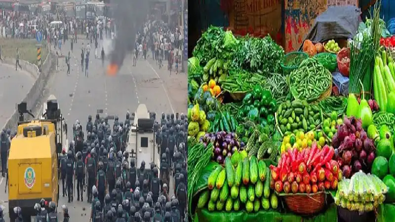 প্রদর্শনীতে সবজি ও ফলের বাজার ও আন্দোলনকারীদের ছবি. Channel i News - চ্যানেল আই নিউজ
