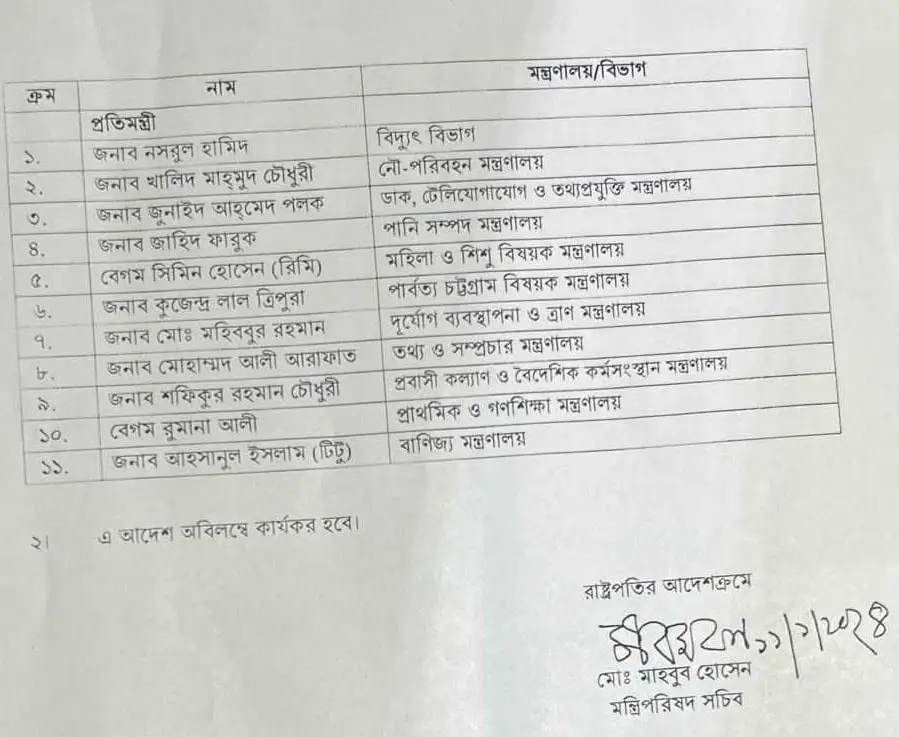 বাংলাদেশের মন্ত্রণালয় ও দায়িত্বপ্রাপ্ত মন্ত্রীদের তালিকা. Channel i News - চ্যানেল আই নিউজ