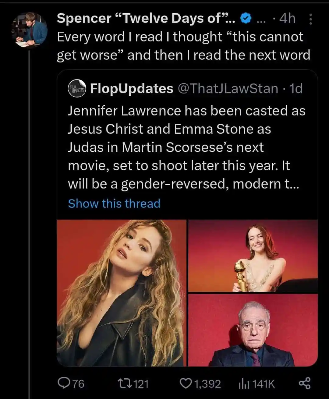 Jennifer Lawrence and Emma Stone cast as Judas in Martin Scorsese's next film. Channel i News - চ্যানেল আই নিউজ