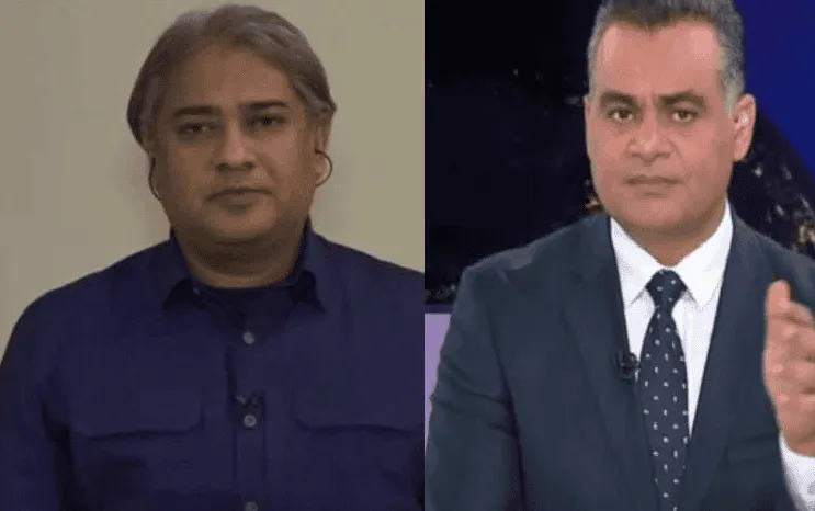 দুইজন সংবাদ উপস্থাপক টেলিভিশনে সংবাদ উপস্থাপন করছেন. Channel i News - চ্যানেল আই নিউজ