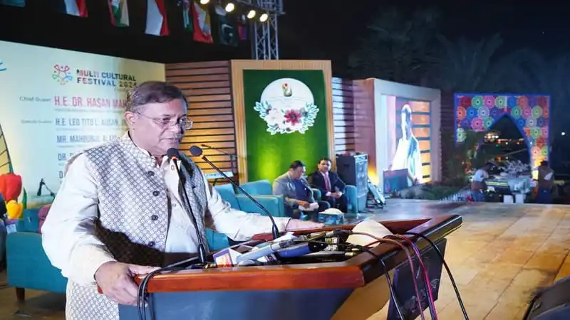 বাংলাদেশের পররাষ্ট্রমন্ত্রী মঞ্চে ভাষণ দিচ্ছেন. Channel i News - চ্যানেল আই নিউজ