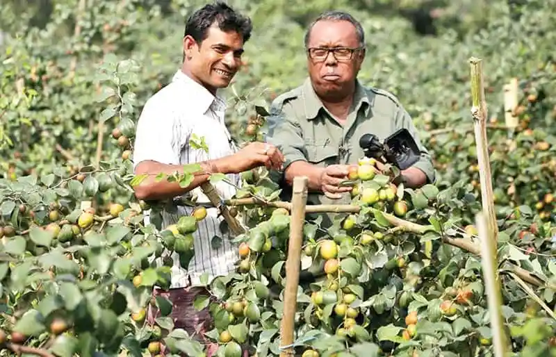 আঙ্গুর বাগানে দুই কৃষক, একজন ছবি তুলছেন অন্যজন হাসছেন. Channel i News - চ্যানেল আই নিউজ
