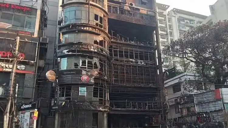 Burned building after fire incident in Baily Road, Dhaka. Channel i News - চ্যানেল আই নিউজ