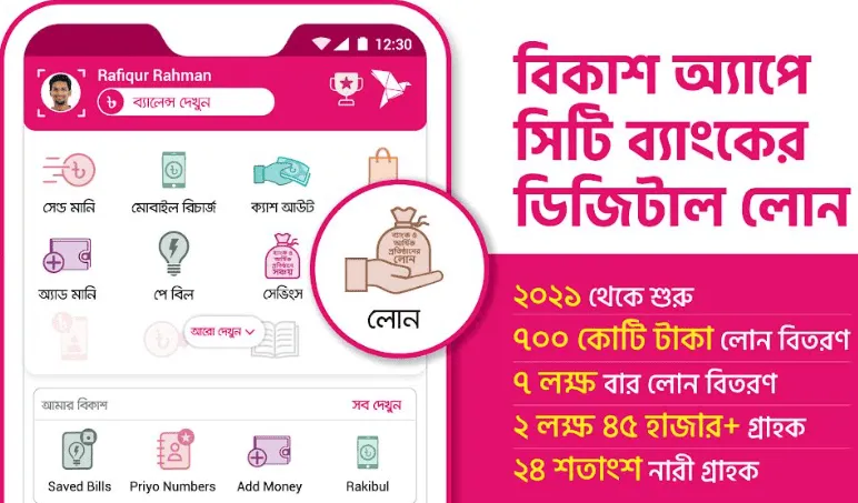 চ্যানেল আই অনলাইন অ্যাপের স্ক্রিনশট, ডিজিটাল লোনের তথ্য দেখাচ্ছে. Channel i News - চ্যানেল আই নিউজ