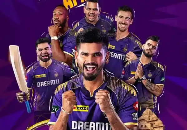 Kolkata Knight Riders cricket team celebrating victory in purple jerseys. Channel i News - চ্যানেল আই নিউজ