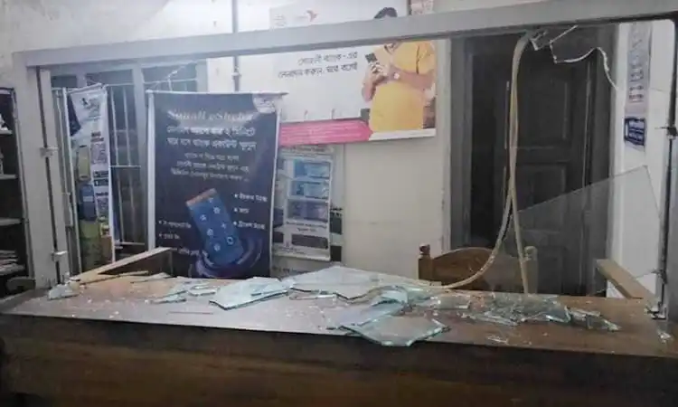 Broken glass and damaged counter at Channel i Online news portal. Channel i News - চ্যানেল আই নিউজ