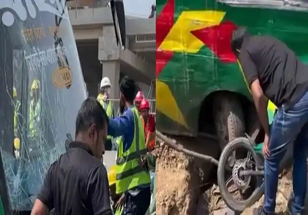 Bus accident scene with rescue workers and damaged vehicle in Bangladesh. Channel i News - চ্যানেল আই নিউজ
