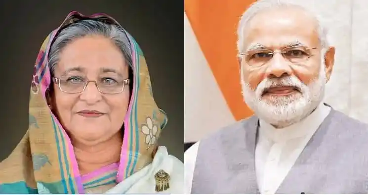 প্রধানমন্ত্রী শেখ হাসিনা ও ভারতের প্রধানমন্ত্রী মোদি. Channel i News - চ্যানেল আই নিউজ