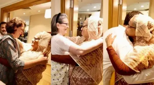 শেখ হাসিনা গাঁধী পরিবারের সদস্যদের সঙ্গে শুভেচ্ছা বিনিময় করছেন. Channel i News - চ্যানেল আই নিউজ