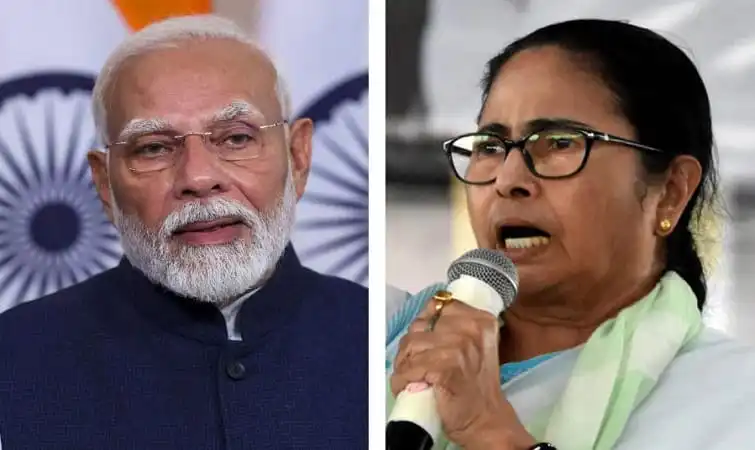 ভারতীয় প্রধানমন্ত্রী মোদী ও পশ্চিমবঙ্গের মুখ্যমন্ত্রী মমতা বন্দ্যোপাধ্যায়ের ছবি. Channel i News - চ্যানেল আই নিউজ
