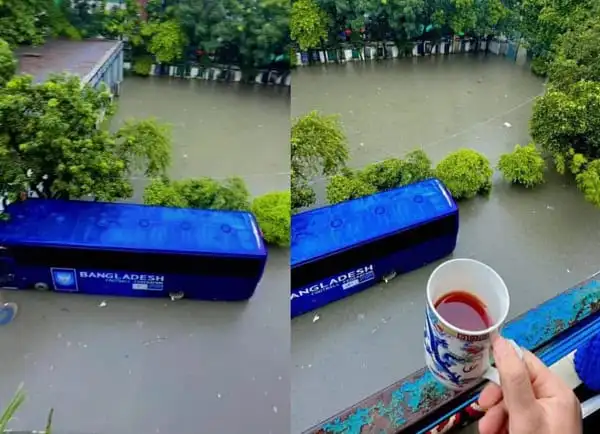 বৃষ্টির পানিতে ডুবে গেছে ফুটবল মাঠ, বাস ও গাছের শাখা পানিতে ডুবে গেছে. Channel i News - চ্যানেল আই নিউজ