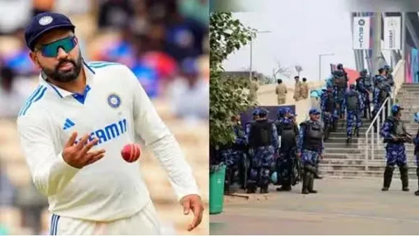ক্রিকেটার রোহিত শর্মা মাঠে ব্যাটিং প্রস্তুত, নিরাপত্তা ব্যবস্থা দৃশ্যমান. Channel i News - চ্যানেল আই নিউজ